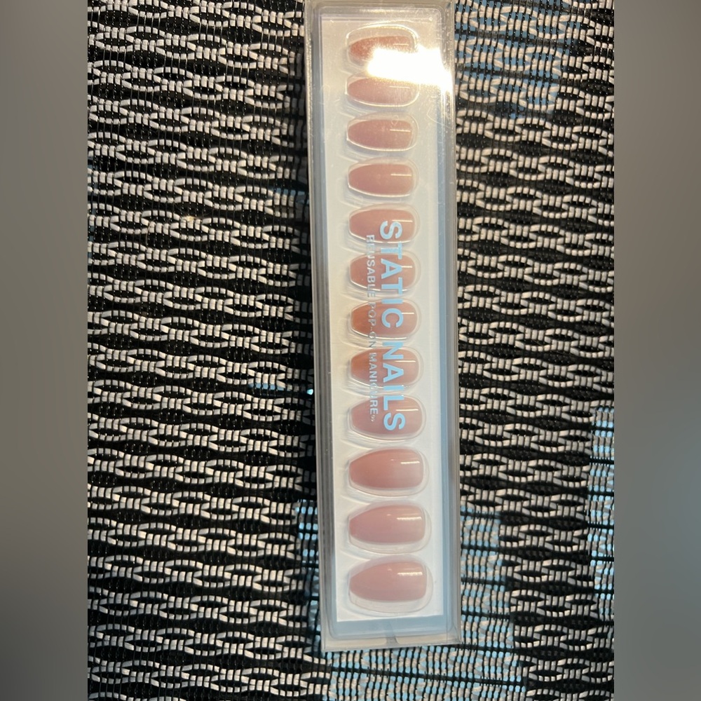 Static Nails - Nearly Nylon (Nude) Coffin Shape - Comes with glue and file.